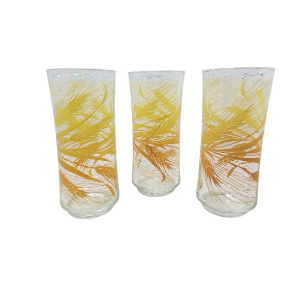Set Of 3 Vintage Libbey Yellow & Orange Wheat Pattern Glasses 10oz - Picture 1 of 4
